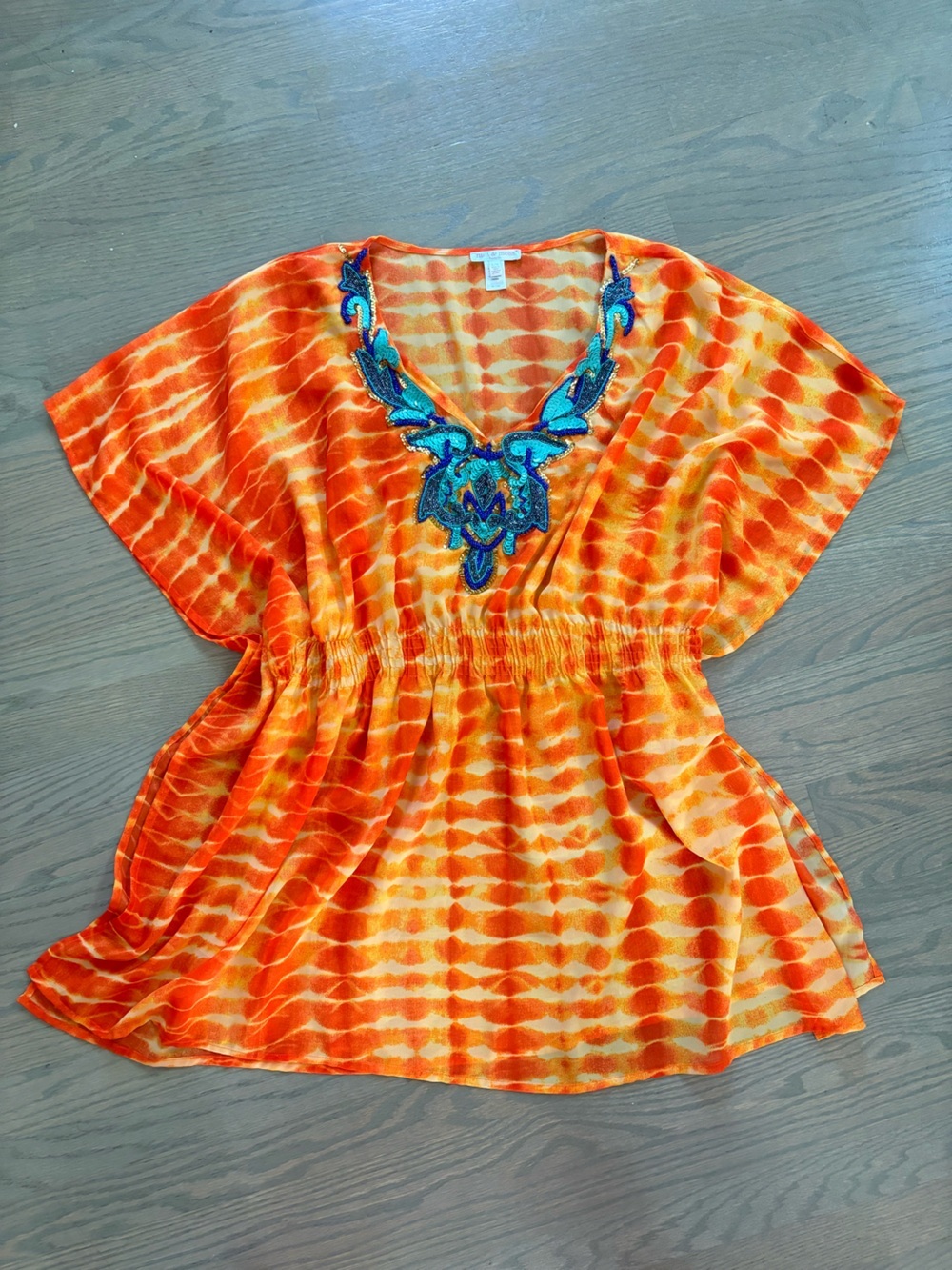 Flint & Moss Beach Turquoise Orange Tie Dye Swim Beach Pool Cover Up size Large